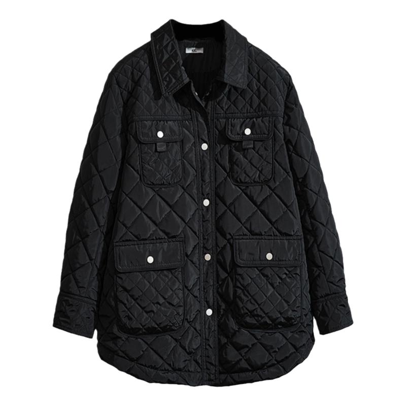 特大码菱形格棉服女冬二棉衣外套