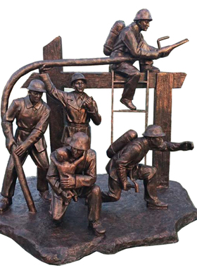 卡通风玻璃钢消防员军人教育仿铜