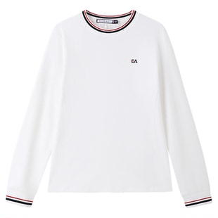 ELLE ACTIVE女装运动t恤纯棉透气舒适圆领体恤百搭打底衫长袖上衣