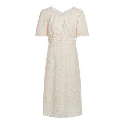 FIVE PLUS连衣裙女法式浪漫提花泡泡袖收腰中长裙新款女夏装