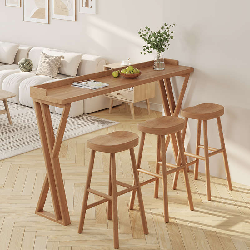 全实木吧台桌家用阳台高脚桌长桌靠窗轻奢窄长条桌客厅沙发边桌椅