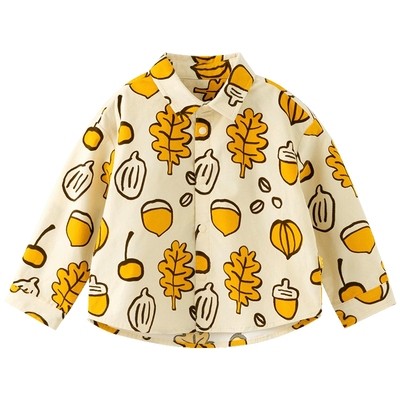 papa儿童衬衫秋男女童长袖灯芯绒