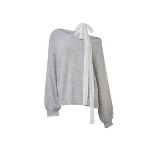 戚薇同款 Kroche 绵羊毛+兔毛 斜肩设计 法式蝴蝶结蕾丝肩带毛衣