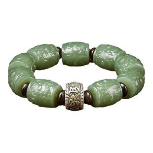 和田玉手串男士文玩六字真言桶珠转运珠手链佛珠高级感盘玩手把件