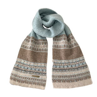 韩系氛围感蓝色格纹针织围巾女秋冬保暖护耳毛线帽子防寒护颈围脖