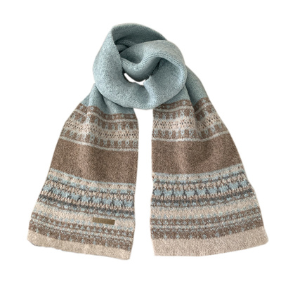 韩系氛围感蓝色格纹针织围巾女