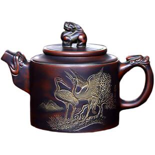黎昌权松鹤延年壶藏福钦州坭兴陶茶壶纯手工中式紫砂工艺茶具家用