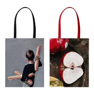 Dare买手店 SoftServe 苹果法棍油画包猫咪狗狗帆布包单肩包大包