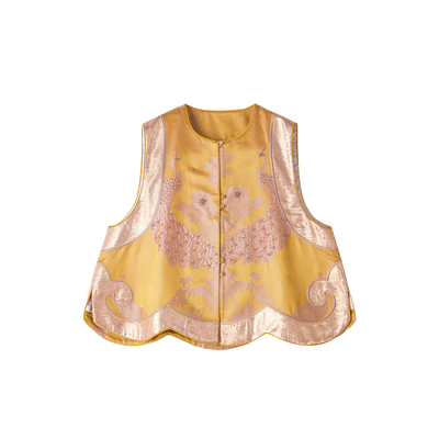 桑蚕丝重工刺绣盘扣无袖马甲上衣