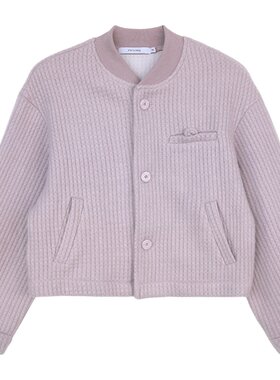 灰色宽松华夫格棒球服外套