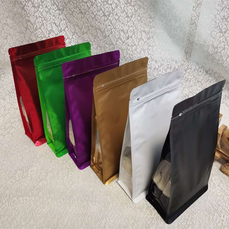 侧开窗彩色八边封密封拉链袋,杂粮大米包装袋,干货食品分类收纳袋