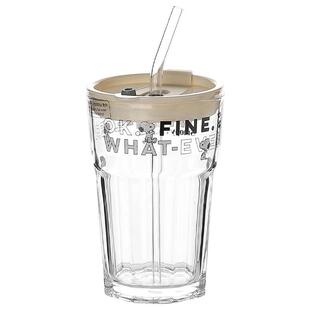 川岛屋史努比吸管玻璃杯子女新款2025办公室喝水杯家用果汁饮料杯