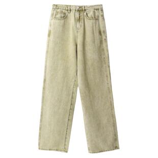 复古睿智潇洒！伦敦秀款复古水洗棉高腰直筒宽松拖地牛仔裤KAKA特