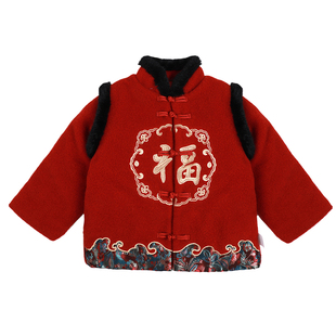 女童拜年服男童过年服红色唐装儿童2026冬季新款新中式国风姐弟装