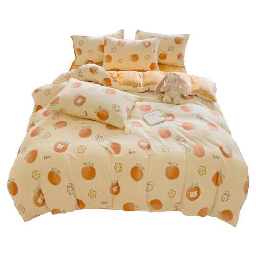 无印良品牛奶绒四件套秋冬季床单床上用品床单被套三件套毛绒加厚