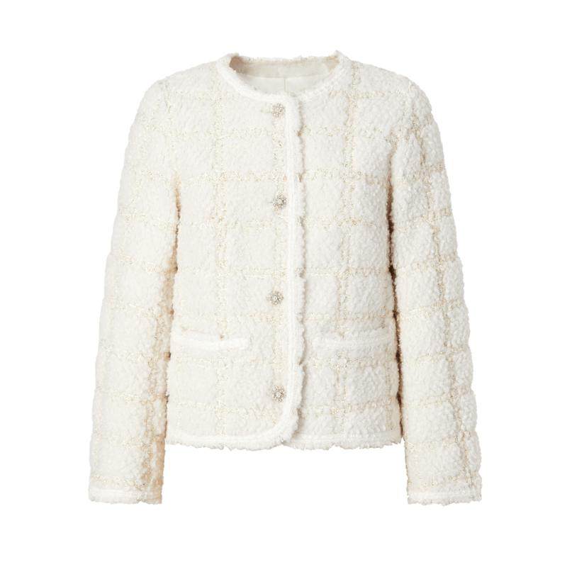 商场同款 摩萨克冬圆领单排扣格纹小香风外套女