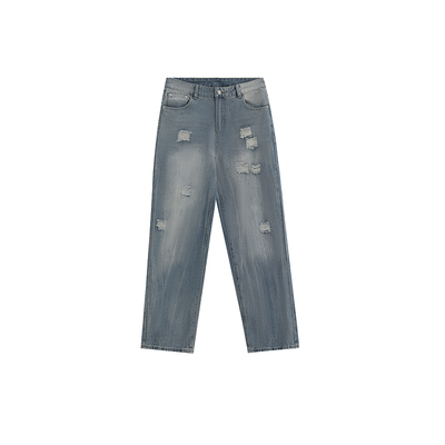 INSstudios刮烂破洞水洗牛仔裤