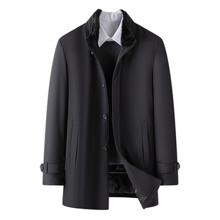 [水貂毛领/鹅绒内胆]梦特娇冬季男士羽绒服中长款鹅绒风衣外套厚J