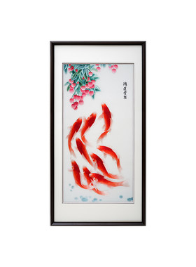 客厅入户玄关新中式手工刺绣挂画