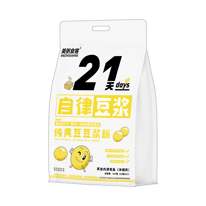 美粥食客无添加糖纯黄豆豆浆粉525g高蛋白健身早餐代餐营养速溶冲