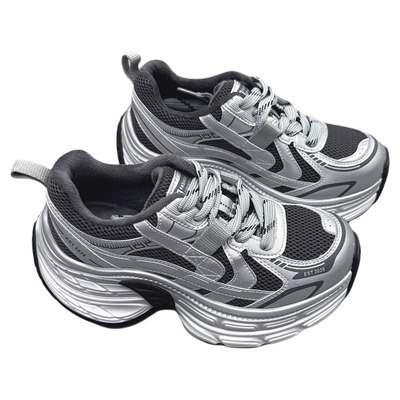 真皮女鞋韩版松糕厚底网纱老爹鞋