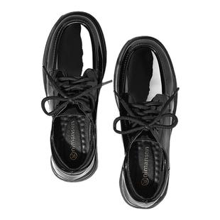 真皮小皮鞋女厚底2025春季新款英伦风百搭粗跟单鞋黑色系带乐福鞋