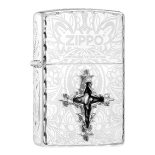 zippo打火机正品 永恒十字架镀银繁花咬边煤油防风七夕节礼物男生