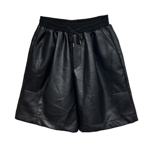 9hour 港味高街头机车风PU质感皮裤女2025秋季松紧腰宽松休闲短裤