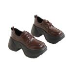 星期六棕色乐福鞋女春季款英伦风厚底真皮皮鞋女士小个子增高女鞋