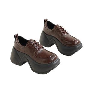 星期六棕色乐福鞋女春季款英伦风厚底真皮皮鞋女士小个子增高女鞋