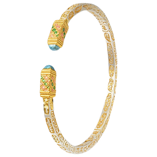 吴越老银铺足银9999御锦银手镯国潮描金珐琅彩纯银手镯开口可调节