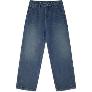 吕小虎ACTUP 美式复古水洗蓝色加绒牛仔裤冬季男直筒宽松休闲长裤