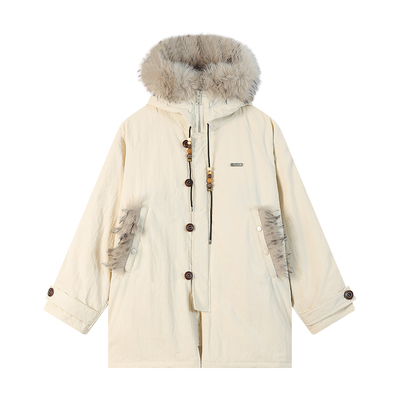 江南先生NewJNXS抗静电防泼水保暖座山雕毛领连帽派克棉服中长款