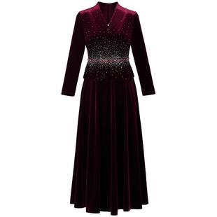 名兰世家（喜长新）婚礼妈妈礼服喜婆婆婚宴装丝绒连衣裙平时可穿