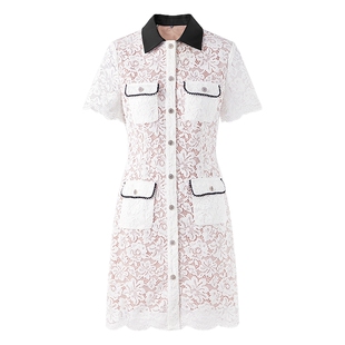 MISSCOCOON可可尼翻领蕾丝连衣裙女2025秋季新款衬衫式白色裙子