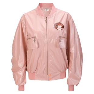 tanni25秋季款卡通印花粉色宽松百搭外套棒球服夹克女TK31JK012A
