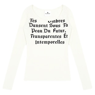 CalledBack长袖上衣女2025秋季新款法文印花修身内搭针织打底衫