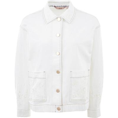 渔中式刺绣纯棉短外套休闲夹克女