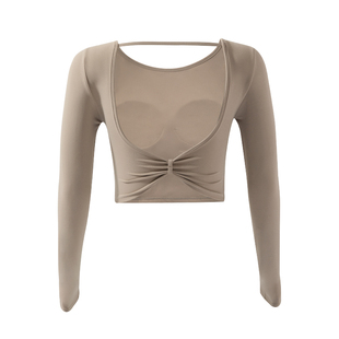 瑜伽服上衣女新款带胸垫运动长袖跑步普拉提训练服套装露背健身衣