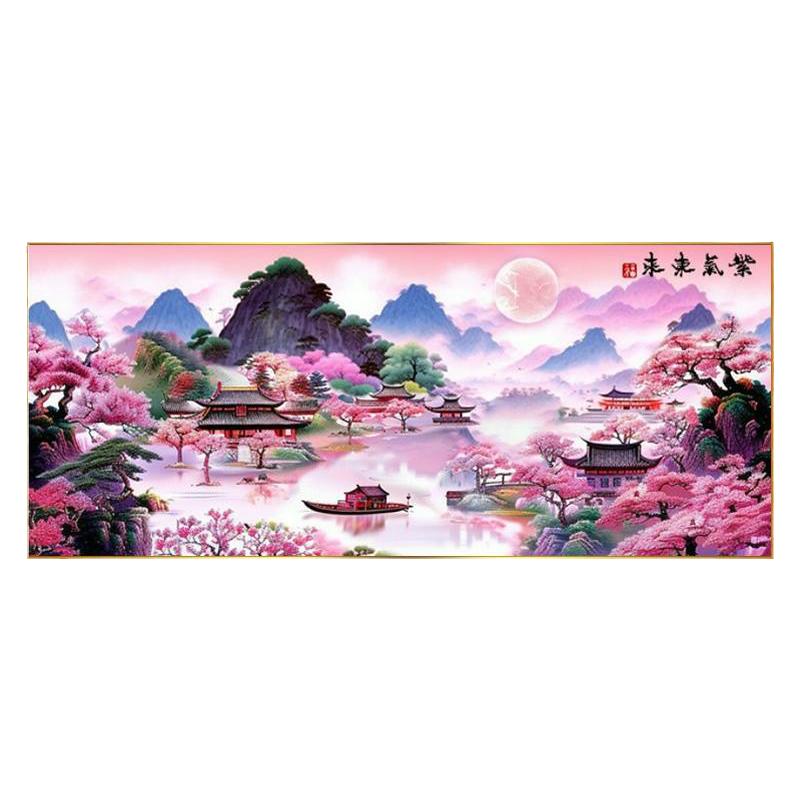 紫气东来钻石画客厅古山水十字绣