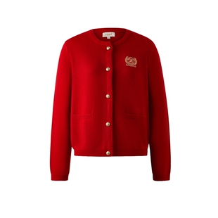 【可机洗羊毛】Eland衣恋毛针织衫女圆领红色针织衫2025冬季新款