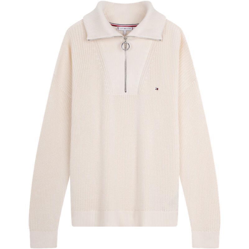 Tommy女装纯棉半拉链POLO针织衫