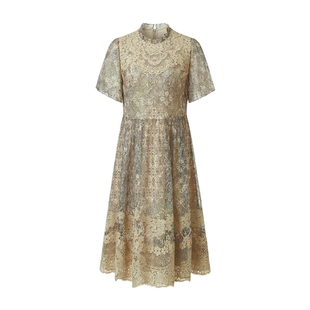 VGRASS维格娜丝夏季新款水溶蕾丝刺绣轻礼服女士收腰显瘦连衣裙