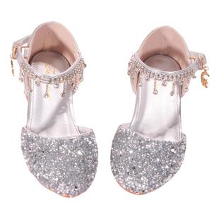 水晶鞋女儿童银色高跟皮鞋公主鞋女童模特礼服鞋小女孩亮晶晶鞋子