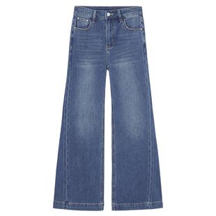 热风2026年春季新款女士阔腿喇叭牛仔裤经典复古高腰时尚休闲长裤