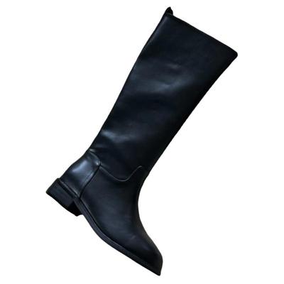 百搭长筒靴子粗跟侧拉链圆头