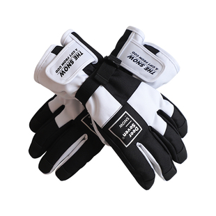 复古黑白男女户外运动骑行机车手套冬天滑雪防水骑摩托装备防寒风