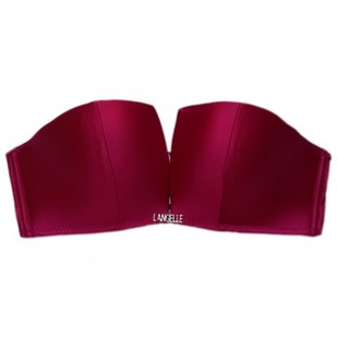 婚纱礼服四角杯1/2杯酒红文胸套装上托无肩带内衣防滑小胸罩隐形