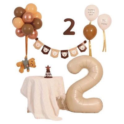 周岁生日小熊气球场景布置装饰品