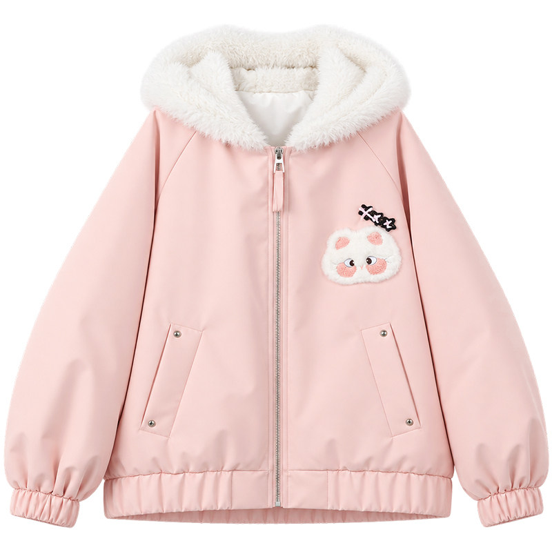 KEIKO轻甜风萌猫刺绣粉色羽绒服